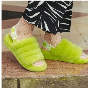 New Ugg Fluff Yeah Lime Green Slippers Size 39